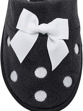 Laura Ashley Black Polka Dot Bow Slippers Women's Size 7/8 New